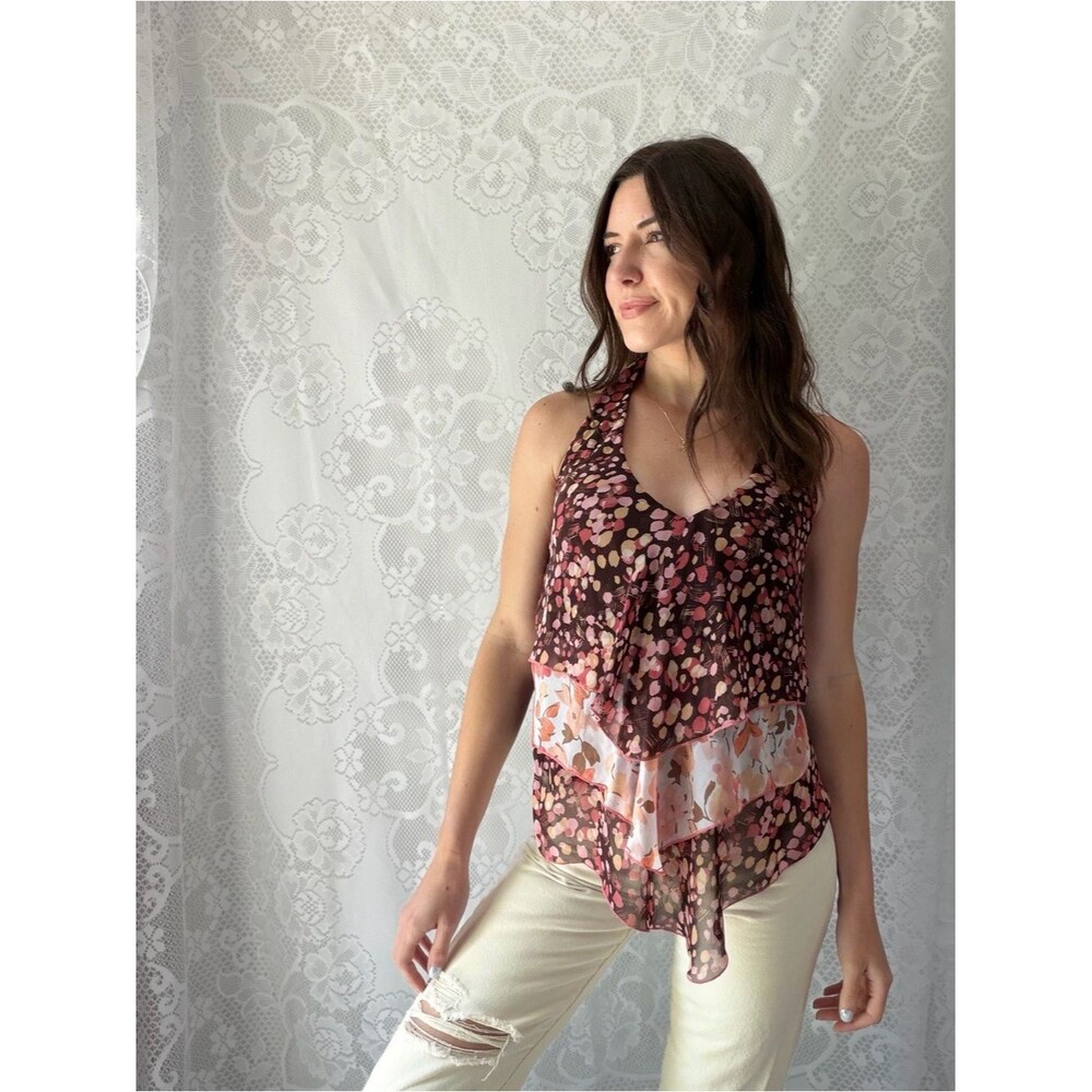 Frederick’s Of Hollywood Floral Handkerchief Halter Tank Top Y2K Large